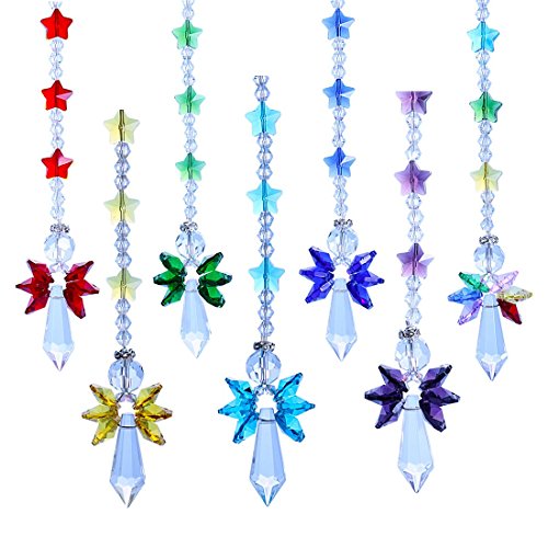 Crystalsuncatcher Juego de 7 estrellas de cristal con diseño de ángel de la guarda, diseño de arcoíris
