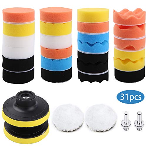 Esponja pulir coche, Liesun Juego de 31 piezas de esponja para pulir, discos para pulir, Kit de esponja de pulido, Adaptador Accesorio Taladro Pulidora Pulido Lana Kit Encerado, Almohadilla de Pulido Esponja pulir coche, Liesun Juego de 31 piezas de esponja para pulir, discos para pulir, Kit de esponja de pulido, Adaptador Accesorio Taladro Pulidora Pulido Lana Kit Encerado, Almohadilla de Pulido