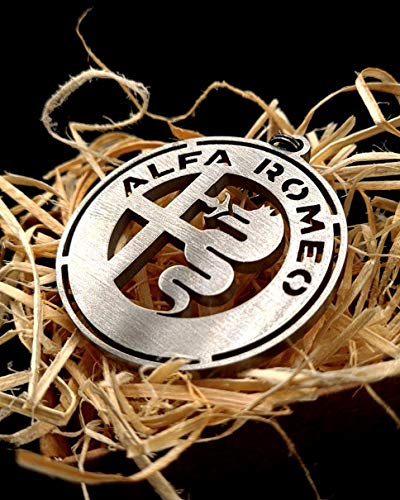 FORTILLO Llavero Alfa Romeo (acero inoxidable/Latón/Titanio/Azulado - todo hecho a mano) (acero inoxidable)