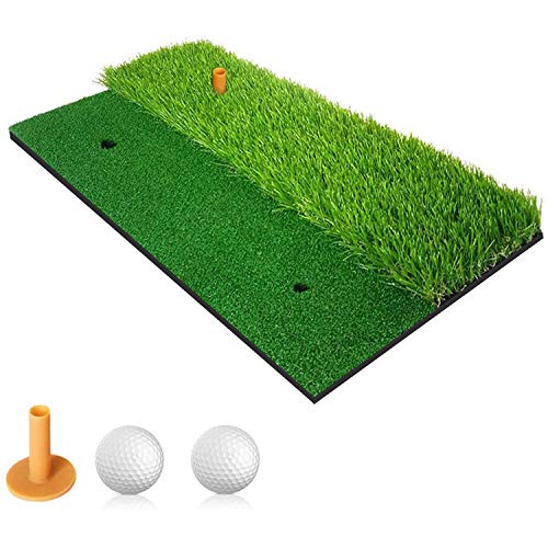 Golf Alfombras de Práctica 2 en 1, Alfombrilla de golf para Ejercicio, Alfombra de césped para entrenamiento en interiores / exteriores, almohadilla de entrenamiento con un tee de goma y dos pelotas