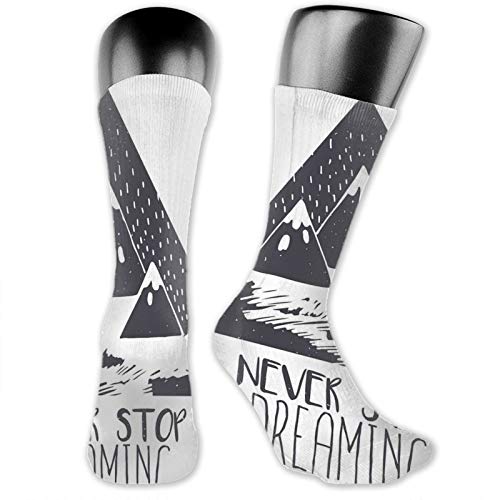 High Ankle Cotton Casual Crew Socks For Women Men,Grungy Vintage Motivational Snowy Mountain Tops Illustration With Blizzard Effects