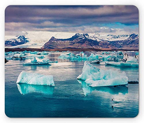 Islandia Icebergs azules flotantes en la laguna glacial de Jokulsarlon Colorida puesta de sol en Vatnajokull, alfombrilla de ratón rectangular de goma antideslizante, tamaño estándar, multicolor