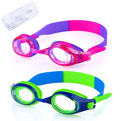 iToobe Gafas de natación, 2 paquetes de gafas de natación antiempañamiento a prueba de fugas, gafas de natación con funda portátil para niñas, niños y adolescentes