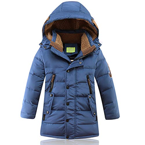 JIANYE Abrigo de Invierno para Niños Chaquetas Invierno Caliente Chaquetas Plumas Espesar Abrigo Plumas con Capucha Abrigo Chaqueta Azul Marino 130