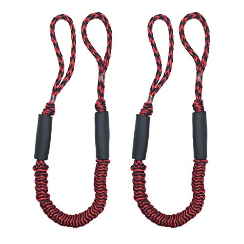Jranter Cuerda elástica de amarre para líneas de muelle de choque para embarcaciones, color azul, 1,1 m, rojo y negro, paquete de 2