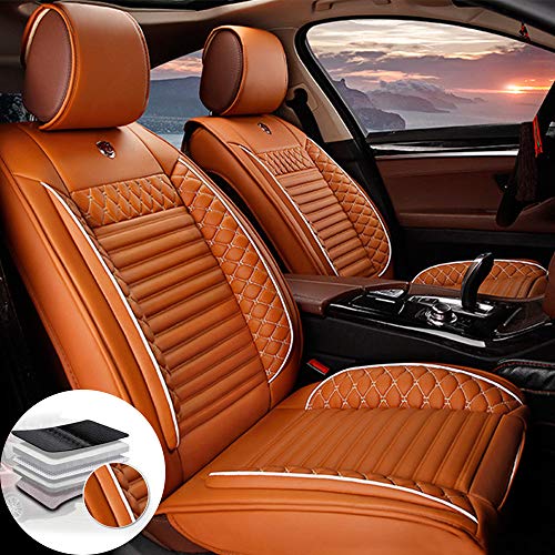 Juego de 2 fundas de piel para asientos delanteros de coche para Audi Q5, Q7, R8, S4, S5, S6, S7, S8, Q2, Q3, Q5, Q7, compatible con airbag (naranja)