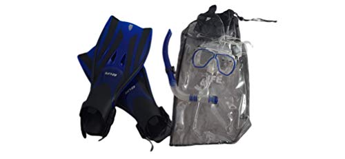 Kit, Juego para Snorkel, Snorkeling con Estuche, Set de Buceo con Aletas, Gafas y Tubo - Color Azul - Talla S/M