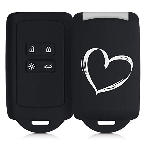 kwmobile Funda de Silicona Compatible con Renault Llave de Coche Smart Key de 4 Botones (Solo Keyless Go) - Carcasa para Llave de Coche - Case para Mando de automóvil Dibujo de corazón