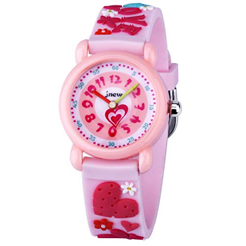 KZKR Reloj para niños ninas 3D, diseño de letra de amor, diseño de flores de PVC, color rosa