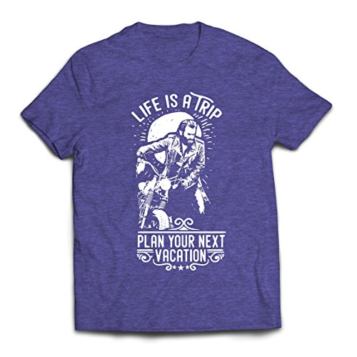 lepni.me Camisetas Hombre la Vida es un Viaje - Ideas de Regalos para Moteros, diseño gráfico de Bicicletas Vintage, amar Las Motocicletas (XX-Large Brezo Azul Multicolor)