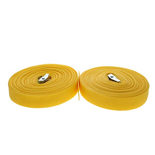 MroMax Correas de amarre de carga de 12 m x 2,5 cm, con hebilla de bloqueo de leva de 150 kg, color amarillo, 2 unidades