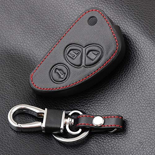 N\A - Funda para llave de coche para Alfa Romeo 147 156 166 GT JTD TS Flip Remote Car Key Jacket Cartera de piel auténtica para llave de coche (nombre de color: negro)