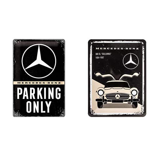 Nostalgic-Art Cartel De Chapa Retro Mercedes-Benz – Parking Only – Idea De Regalo Para Los Fans De Los Coches + Cartel De Chapa Retro Mercedes-Benz – 300 Sl Beige