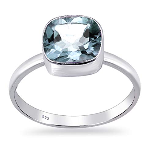 Orchid Jewelry 1.7 Ctw Anillos De Plata Esterlina 925 Para Mujer| Azul Topacio Amortiguar Anillo | Boda Especial, Aniversario, Boda, Regalo Para Ella Mes De Nacimiento-Diciembre_ Talla De Anillo 9