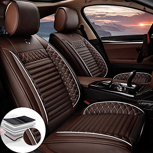 Qiaodi Juego de 2 fundas para asientos delanteros de coche de piel para Volkswagen Atlas Beetle Jetta Bora Polo Golf, compatible con airbag (café)