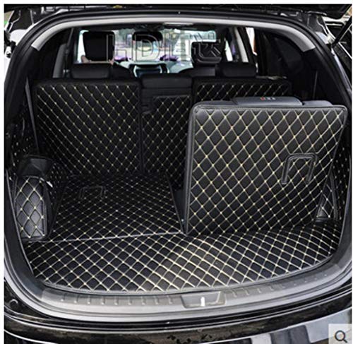 QIONGS Alfombrillas para Maletero de Coche de Hyundai Gran Santa Fe 7 plazas 2018-2013 alfombras de Botas Impermeables Buque de Carga para el Grand Santa Fe 2016, Color Beige Negro