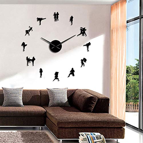 Reloj de pared tradicional tailandés de lucha para hacer tú mismo, grande, decoración del hogar, Muay Thai Kick Fight sin marco, reloj grande de combate (negro, 47 pulgadas)