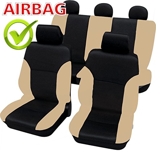 SB102 - Cubierta de asiento de coche, Protector Asiento de coche, Fundas para asientos de coche con airbag lateral NEGRO/BEIGE