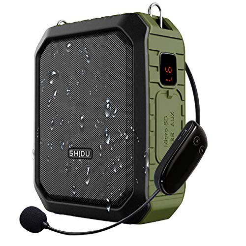SHIDU Amplificador de voz inalámbrico Sistema PA impermeable 18W con micrófono inalámbrico UHF Altavoz Bluetooth para aula al aire libre Guía turístico