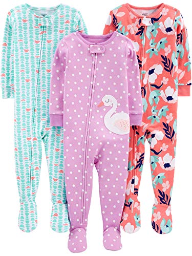 Simple Joys by Carter's pijama de algodón para bebés y niñas pequeñas, 3 unidades ,Floral/Turtle/Swan ,18 Meses