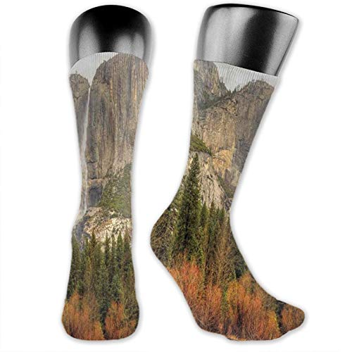 Socks Cute Funny For Summer,Yosemite Falls Trees Mountain Cliff Autumn National Park California Nature Print,Running Outdoor Recreation,Trainer Socks for Men and Women