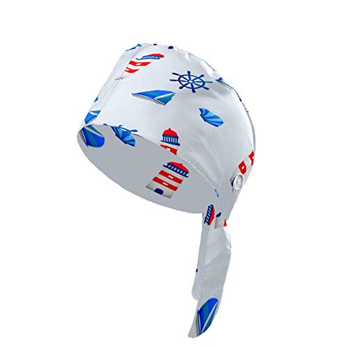 Sombrero de mar náutico con botón de banda para el sudor, turbante para mujeres y hombres, unisex, gorro de trabajo ajustable