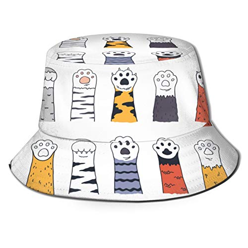 Sombrero Pescador Unisex,Gato Patas Doodle Pie Animal Lindo,Plegable Sombrero de Pesca Aire Libre Sombrero Bucket Hat para Excursionismo Cámping De Viaje Pescar