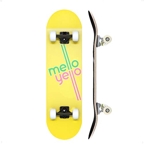 TACKLY Skateboard Adulto Completo 7-9 Capas/Layers – monopatín Skate 31”x8 Madera de Arce para niños y Adultos Unisex – Apto para Todos los Niveles Principiante intermedio avanzado (Mello Yellow)