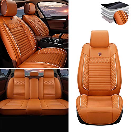 Tuqiang Funda de asiento de coche para Alpina B3 B3S B5 B6 B7, cuero de lujo impermeable, compatible con airbag, juego completo Estándares Naranja