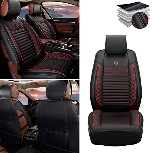 Tuqiang Funda de asiento de coche para Mercedes-Benz A/B/C/E/S/R/G/ML-Class SL GLE GLK GLS GL GLA, cuero de lujo impermeable, compatible con airbag, fila delantera, color negro y rojo
