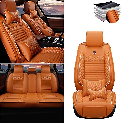 Tuqiang Funda de asiento de coche para Skoda Superb Fabia Octavia Rapid Yeti Combi Karop Kodiaq, cuero de lujo impermeable, compatible con airbag, juego completo de lujo naranja