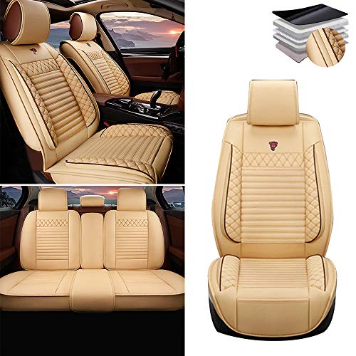 Tuqiang Funda de asiento de coche para Volkswagen Beetle Jetta Polo Golf CC Passat, cuero de lujo impermeable, compatible con airbag, juego completo estándar beige