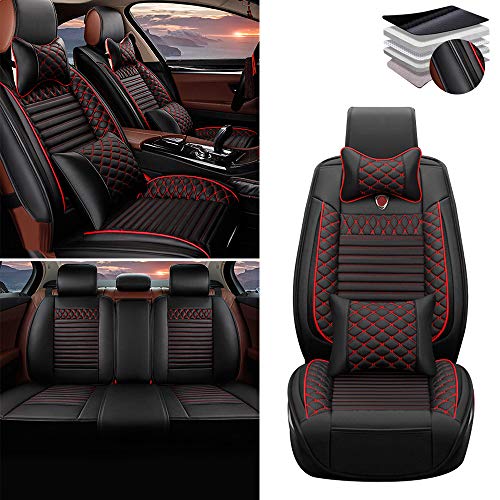 Tuqiang Funda de asiento de coche para VOLVO C30 C70 S40 S60 S80 S90 V40 V50 V60 XC40 XC60 XC70 XC90, cuero de lujo impermeable, compatible con airbag, juego completo de lujo negro rojo