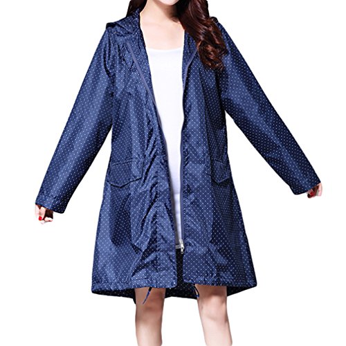 WEIMEITE Chubasquero Impermeable para Mujer Respirable Chaquetas Impermeables largas Chubasquero Impermeable Repelente al Agua Mujeres Blue Dot 2XL
