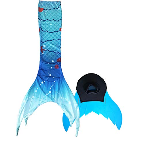 XonyiCos - Cola de sirena II para nadar con aleta mejorada y bonita cola de sirena Blau C (5-6Años)