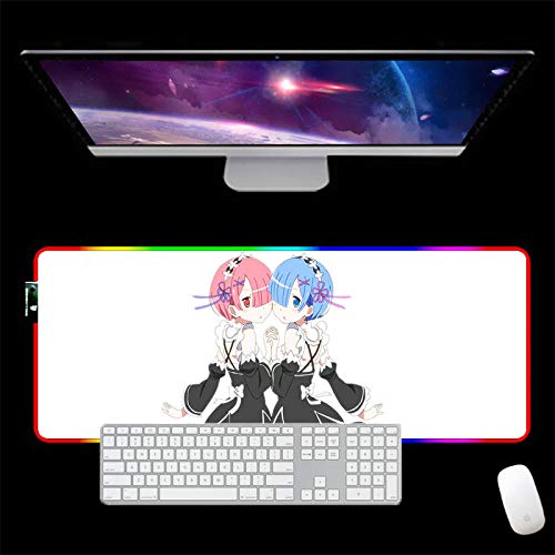 XZZZN Alfombrilla de ratón Rem Re Zero Anime Girl RGB Gaming Alfombrilla de ratón Grande Gamer LED Computer Anime Backlight Pad Teclado Alfombrilla de Escritorio (700×300×4mm)