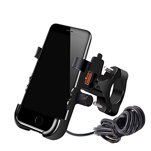YGL Impermeable Titular del Teléfono de la Motocicleta con Cargador USB QC 3.0 Soporte para Teléfono de Aluminio para iPhone 8/8P/X/XR/XS, Samsung S7/S8/S9/S9+, Huawei