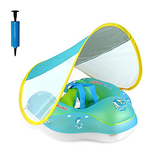 Yuanj Flotador de bebé con capota parasol, anillo de natación para niños, inflable para piscina, ajustable, doble airbag, anillo salvavidas para 6 – 36 meses los niños, recién nacidos (grande)