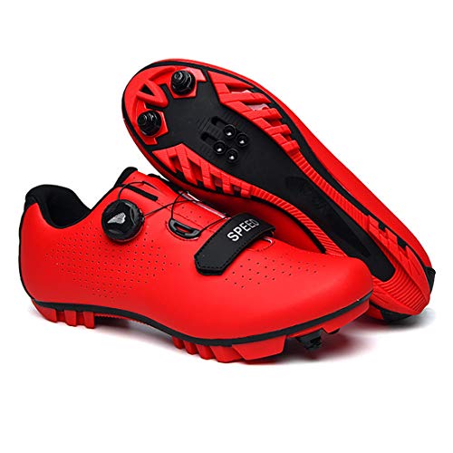 Zapatillas De Ciclismo, Zapatillas De Bicicleta De Montaña Transpirables Y Resistentes Al Viento para Adultos MTB, Zapatillas De Ciclismo con Plantillas Amortiguadoras (44,Rojo)