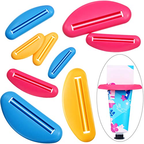 9 Piezas 3 Tamaños Dispensador de Exprimidor de Tubo de Pasta de Dientes, Clips de Pasta de Dientes de Plástico para Baño, Herramienta Exprimidoras para Pasta de Dientes (Rosa Rojo, Azul, Amarillo)