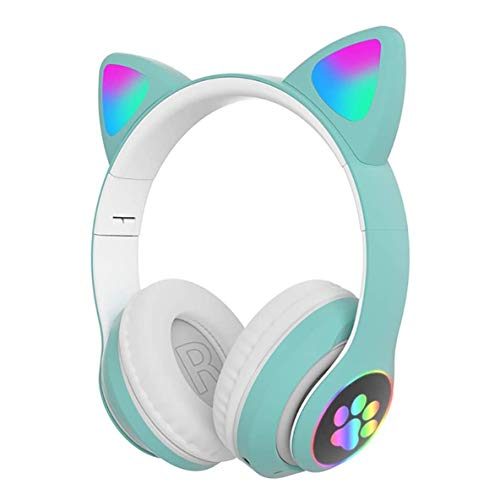 ACEHE Cat Ear Wireless Head, RGB Wireless 5.0 Cat Ear Auriculares con cancelación de Ruido para Juegos, Compatible con Tarjeta TF, Compatible con teléfonos Inteligentes, Tableta, PC (Verde)