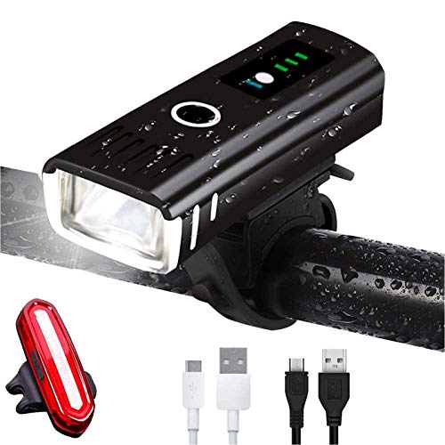 AMANKA Luces Bicicleta Recargable LED, Luz para Bicicleta por USB con Pantalla de Visualización de Potencia Conjunto,LED Linterna Bicicleta Impermeable para Bicicleta Carretera y Montaña