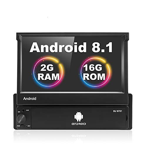 Android 1 DIN Radio Coche, 7 Pulgadas HD 1080P Pantalla táctil Plegable 2 + 16G Multimedia MP5 GPS Bluetooth WiFi Radio FM Teléfono móvil Enlace Espejo con AUX-in / USB + Cámara de Respaldo