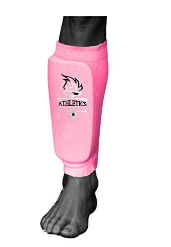 Athletics Gear - Espinilleras para MMA, Kickboxing, Muay Thai - Material de polialgodón, acolchado de espuma EVA, diseño ligero, sistema de cierre de velcro seguro (rosa, mediano 29 cm)