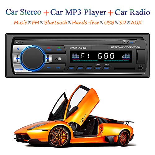 ATian Autoradio Bluetooth, Llamadas Manos Libres Radio FM Estéreo de Coche 60Wx4, Apoyo de Reproductor MP3 4 parlantes/SD/USB/MMC ID3 con Integrado EQ + Control Remoto