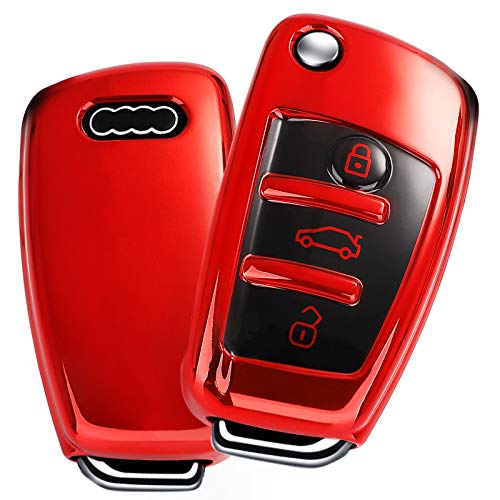 Audi Key Fob Cover Case, Premium Soft TPU Funda Protectora de 360 Grados con Carcasa Completa Compatible con 2018 2019 2020 Audi A3, Q3, Q2L, A1, S3 (Rojo)