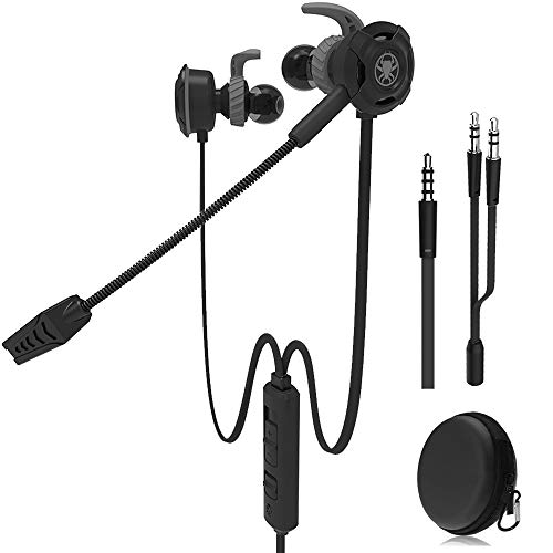 Auriculares para juegos con cable y micrófono ajustable para PS4, Xbox, computadora portátil, auriculares E-sports DLAND con bolsas portátiles, diseño suave（negro）