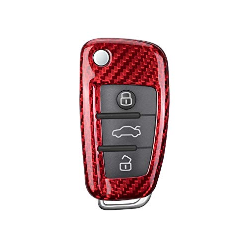 Auto Key Soft Case Cover Cubierta Fob de la Llave de la Fibra de Carbono para Audi A1 A3 A4 A6 A8 Q2 Q3 Q7 R8 RS3 RS6 S3 S6 TT TTS Men's Car Key Fob Caja Fob Fob FOBRE (Color Name : Rojo)