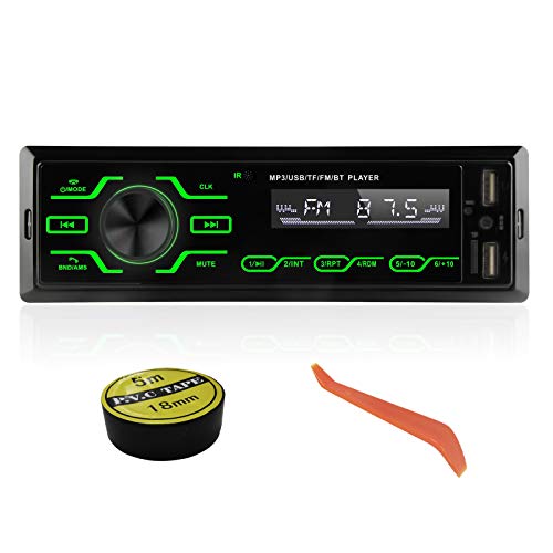Autoradio Bluetooth 1 DIN, Radio de Coche con micrófono Integrado estéreo, Compatible con USB/TF/SD/AUX, Reproductor Multimedia de MP3 para Coche con 5 Luces de Colores