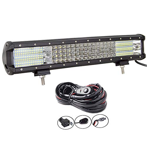 AUXTINGS Barra de luces LED 18 pulgadas 450W 4 filas foco combinado de inundación luces todoterreno luz de trabajo con arnés de cableado para camión Jeep SUV ATV UTV luces de barco 12V 24V impermeable